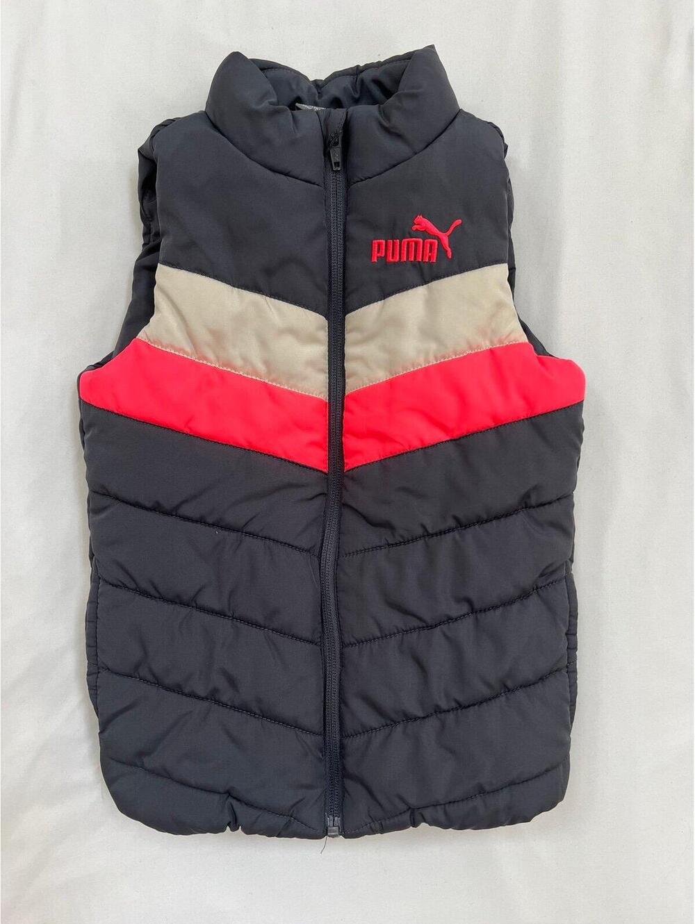 Puma girls size small charcoal/pink/ivory puffer vest